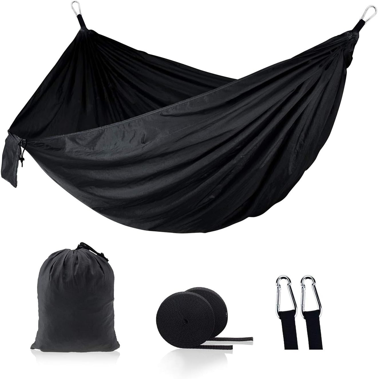 Double Camping Hammock for 2 | Portable Nylon Lightweight, Quick Setup Black