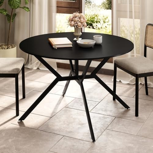 Folding Round Drop Leaf Dining Table 120cm Space Saving Extendable Black