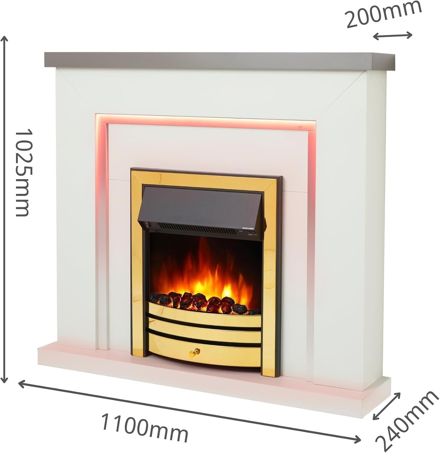 42" Electric Fireplace Suite with Brass Trim, Flame Effect & Remote Control