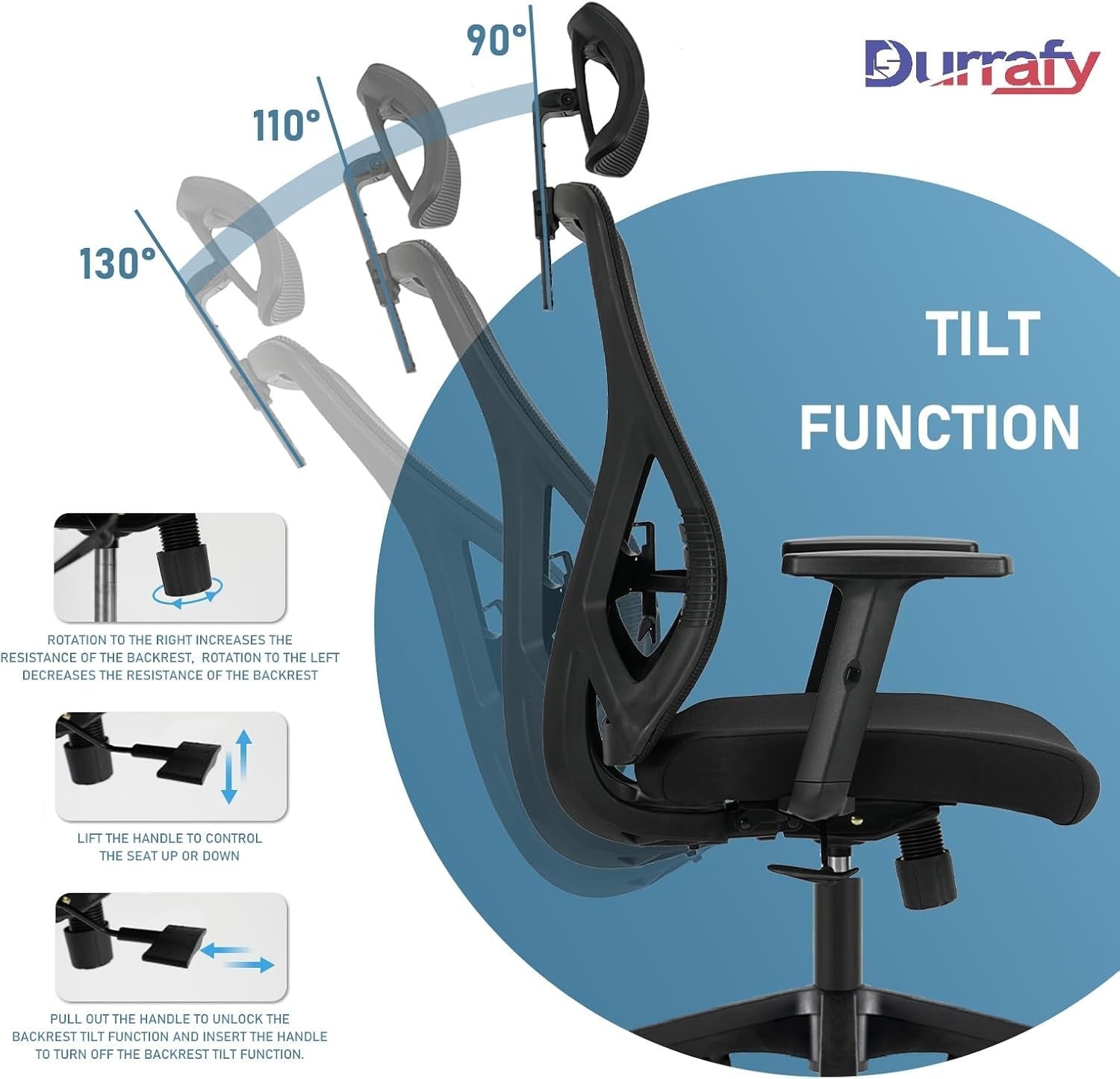 Ergonomic Office Chair Mesh Back Headrest Lumbar Support Swivel Desk Seat (65 ch