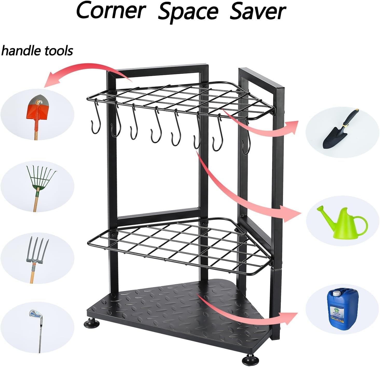 Triangle Corner Tool Rack 43x30x61cm Free-Standing Garden & Garage Organizer