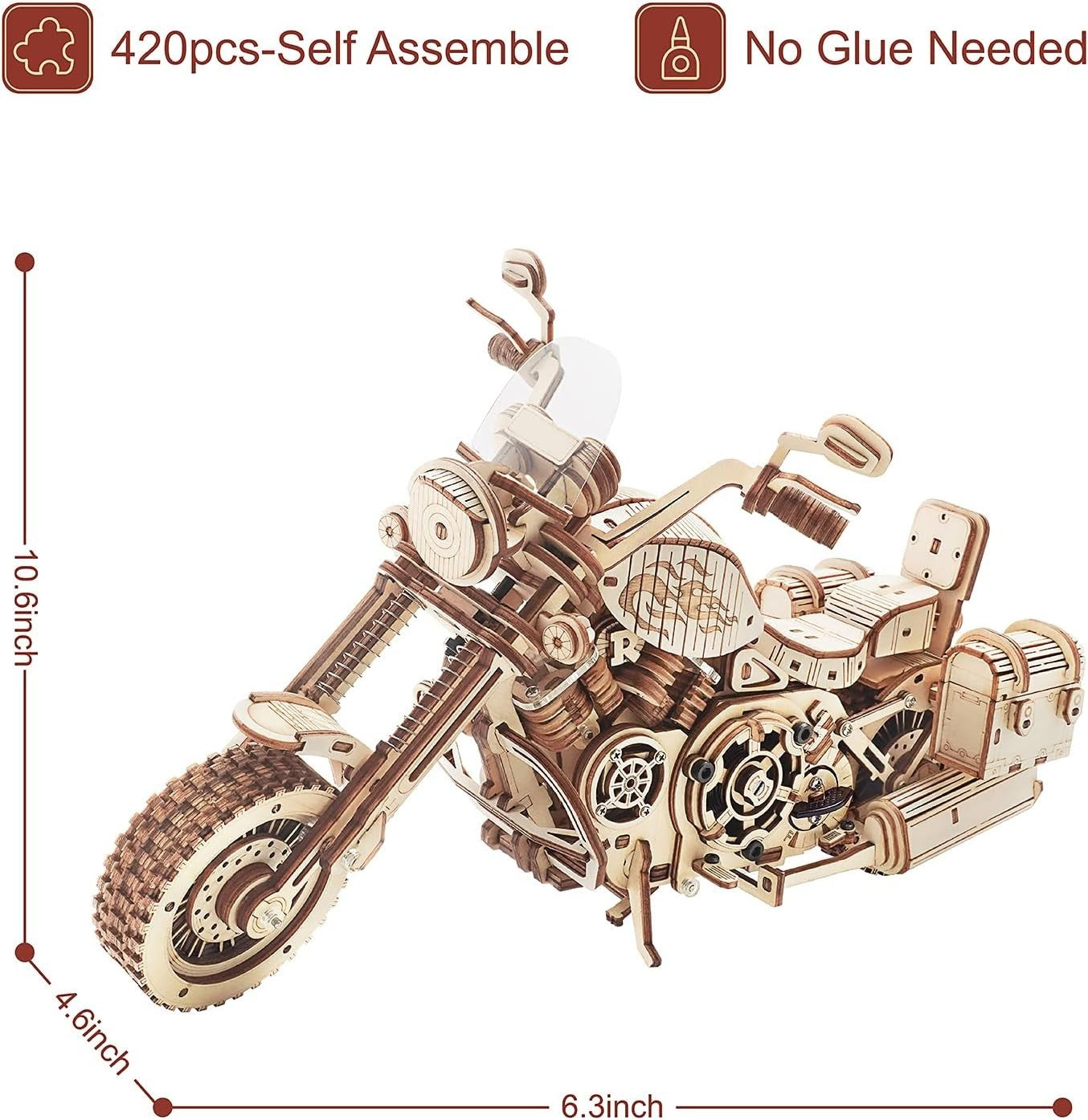 Mechanical 3D Wooden Motorcycle Puzzle - Realistic Gears & Spring Action Model