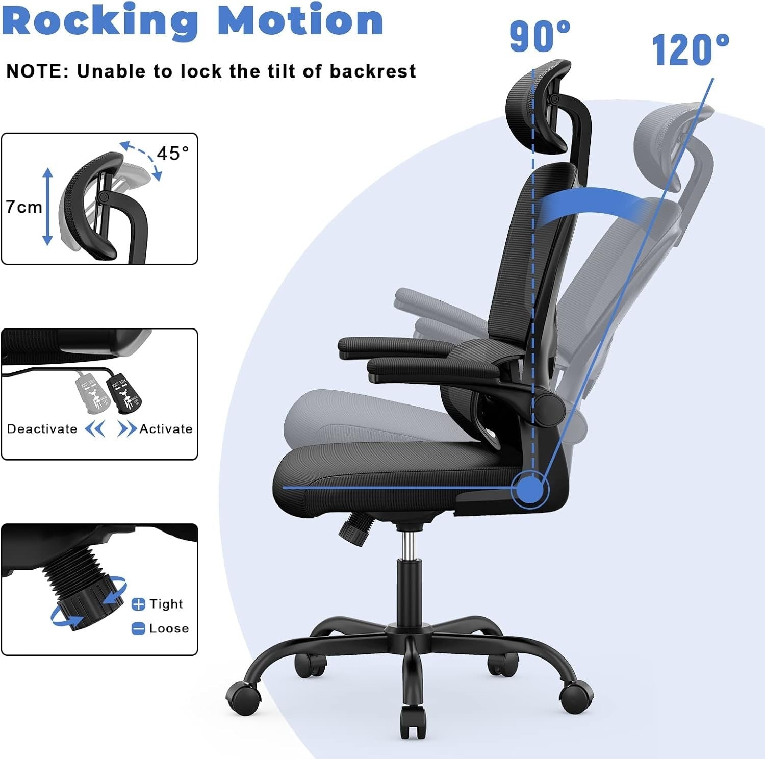 Ergonomic Mesh Office Chair, Adjustable Headrest & Backrest, Flip-up Arms, Cross