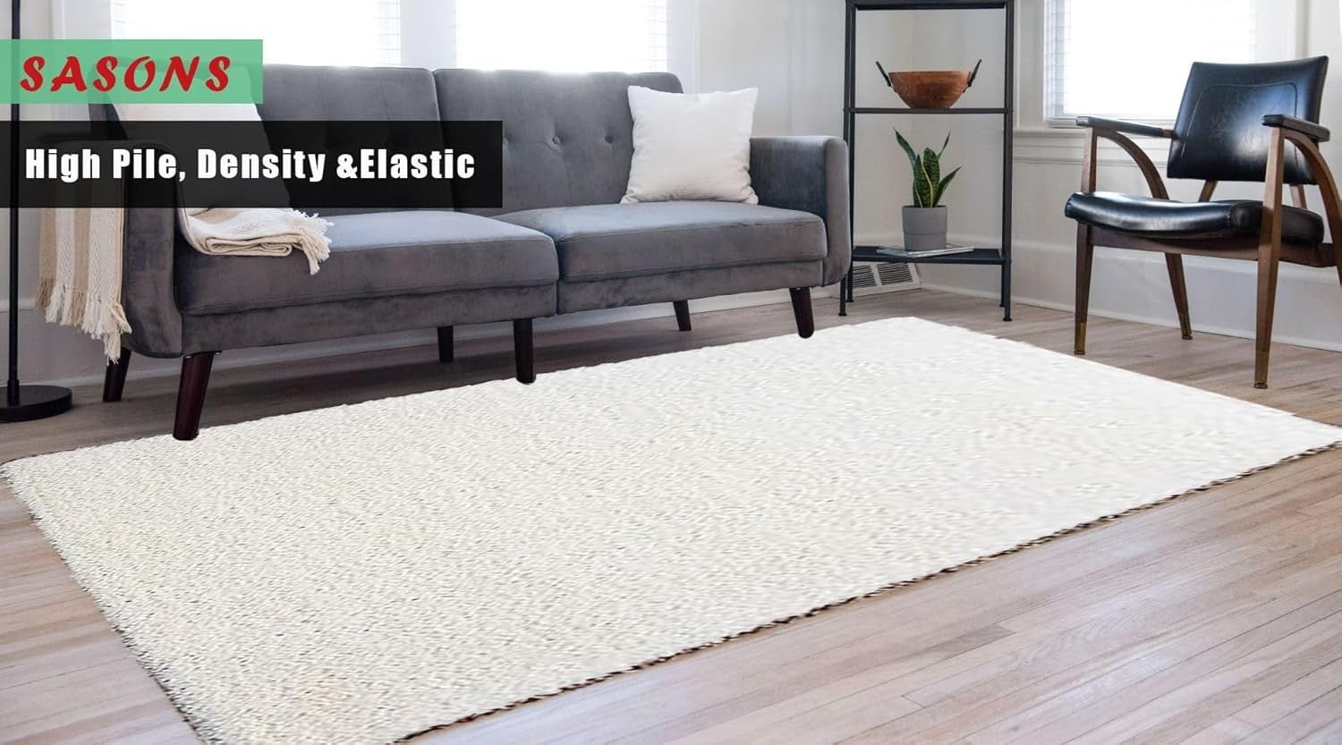 Extra Large Shaggy Rug 160x230cm 5cm Thick Soft High Pile Cream Room Carpet