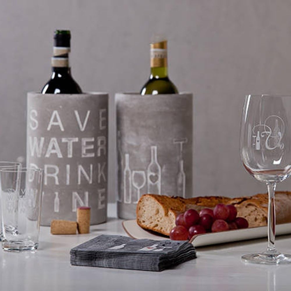Concrete Wine Cooler Bottle Holder with Glass Ice Free Tabletop Chiller