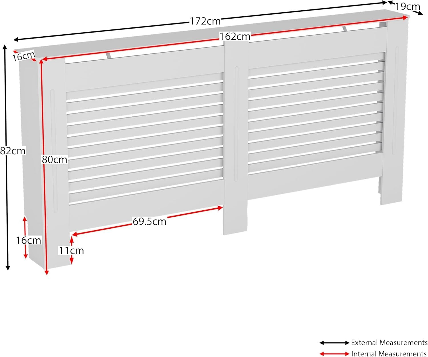 Extra Large White Radiator Cover 172cm Modern MDF Heating Cabinet with Shelf