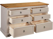 Grey 6 Drawer Chest Solid Pine Rustic Sideboard Bedroom Storage Unit 132cm