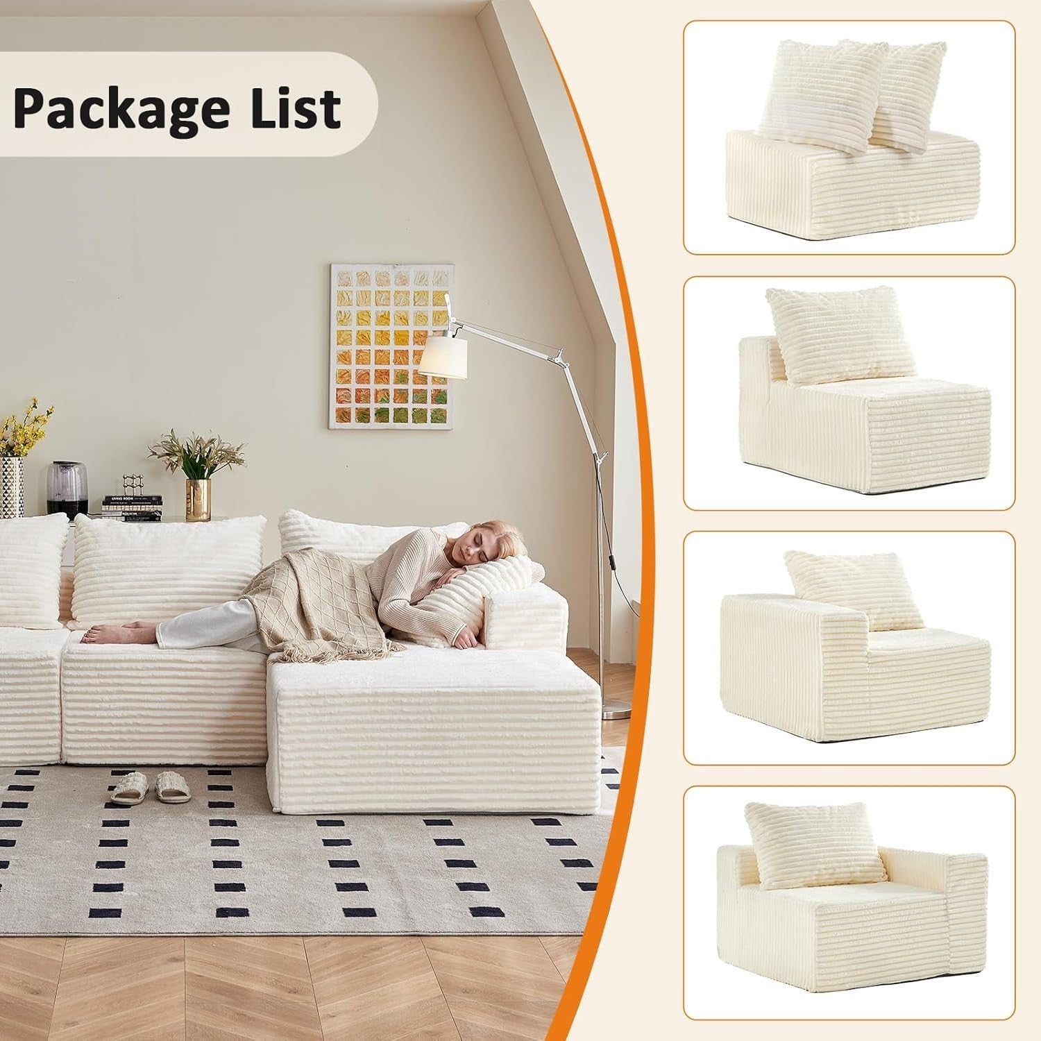 Modular 3/4 Seater Sofa Beige Corner Couch No Assembly, Memory Foam, 274cm