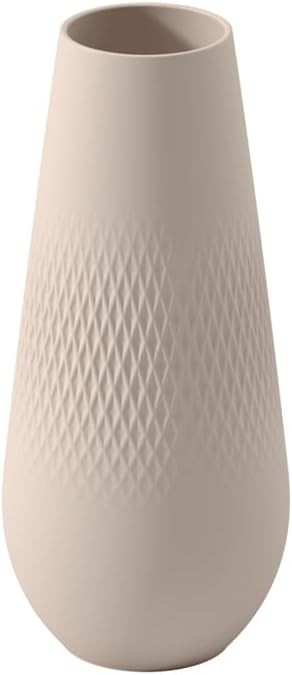Tall Porcelain Vase 26cm Beige Modern Textured Table Floor Decor
