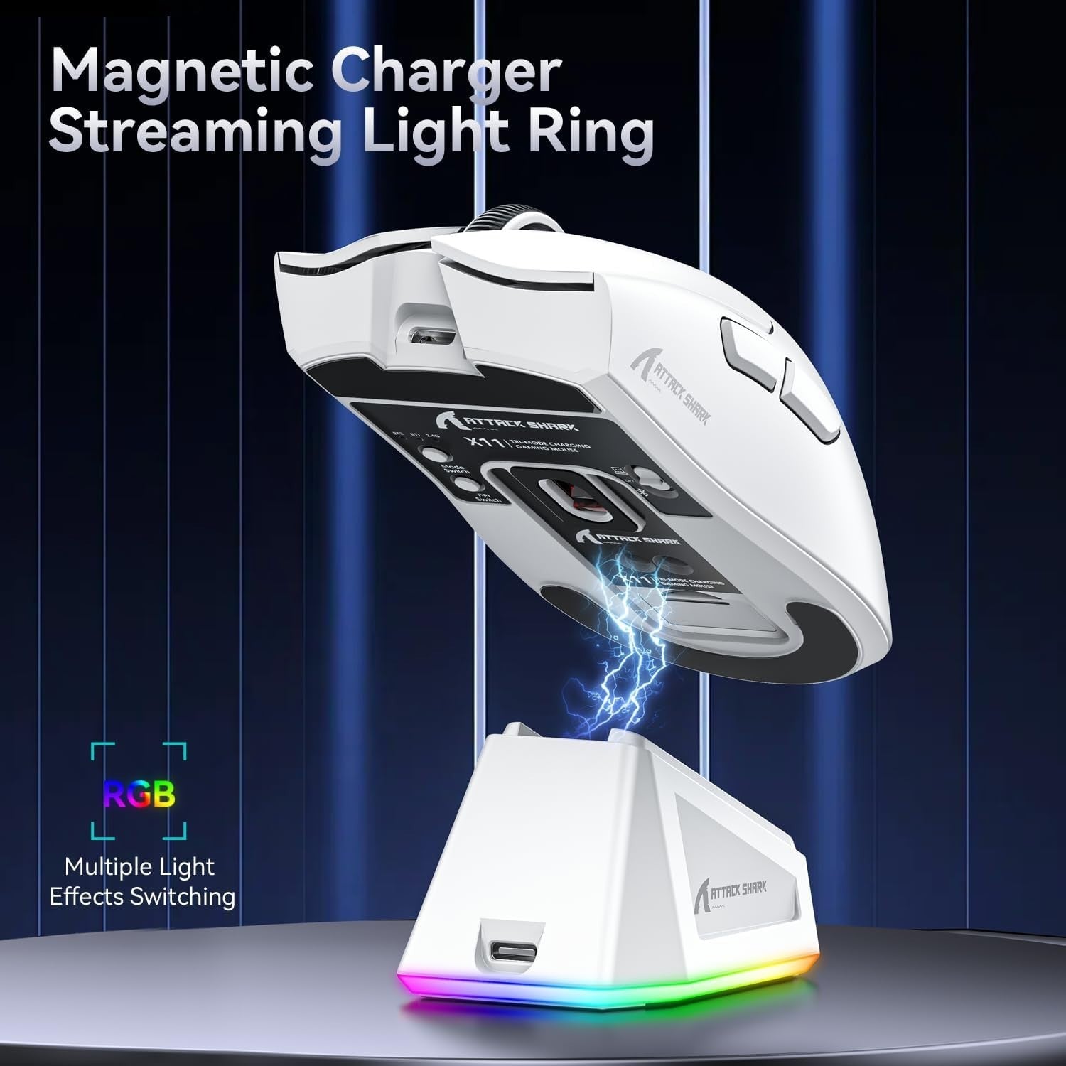 Wireless Gaming Mouse 22000 DPI RGB Dock BT 2.4G USB White