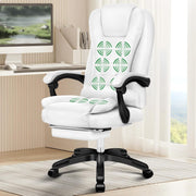 White Massage Office Chair Heated 8-Point Recliner Footrest Ergonomic PU