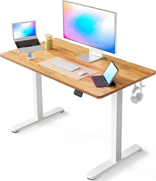 Light Brown Electric Standing Desk 120x60cm with White Frame & Memory