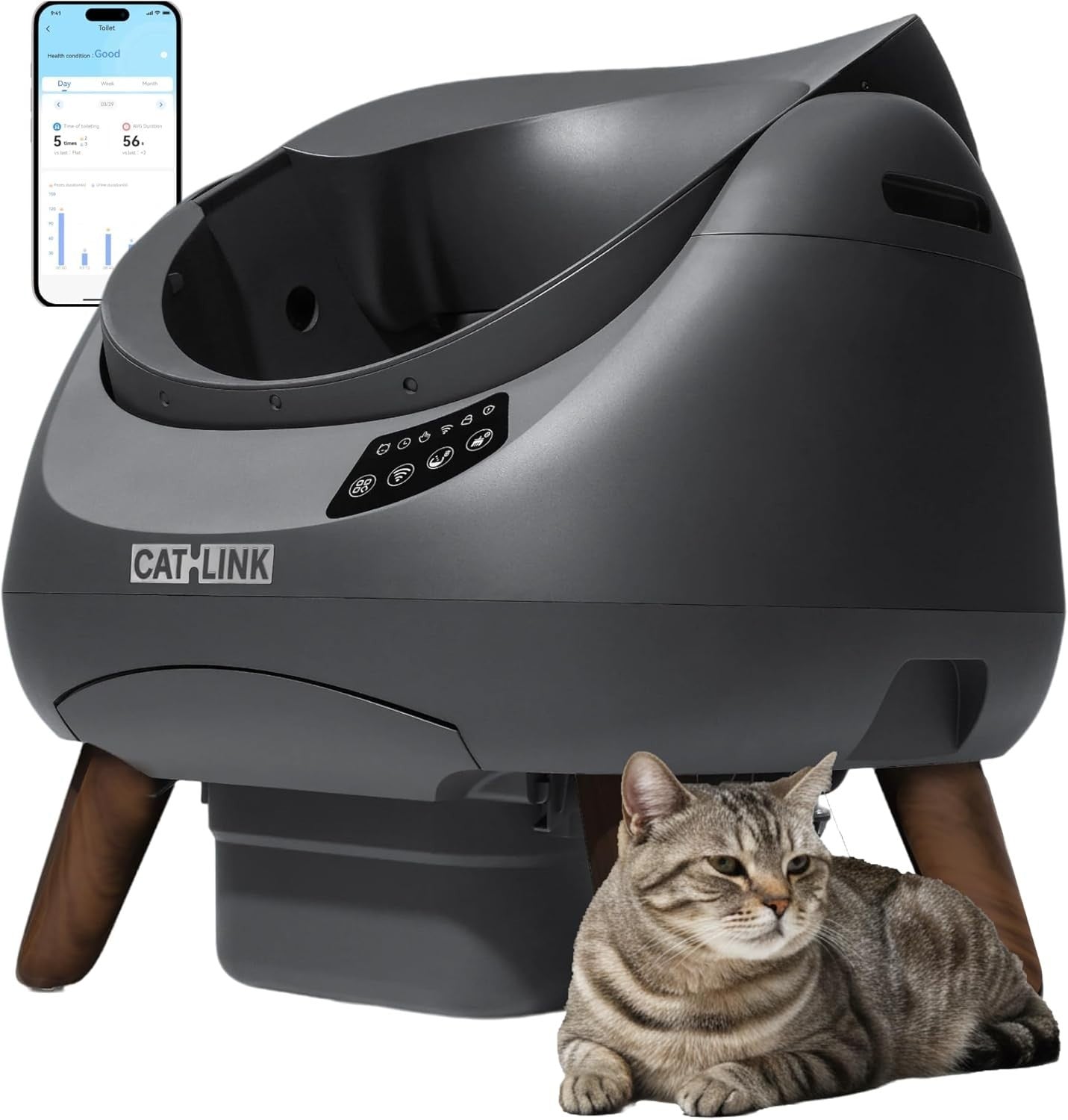 Self Cleaning Cat Litter Box APP Control Health Monitor Open Top XL