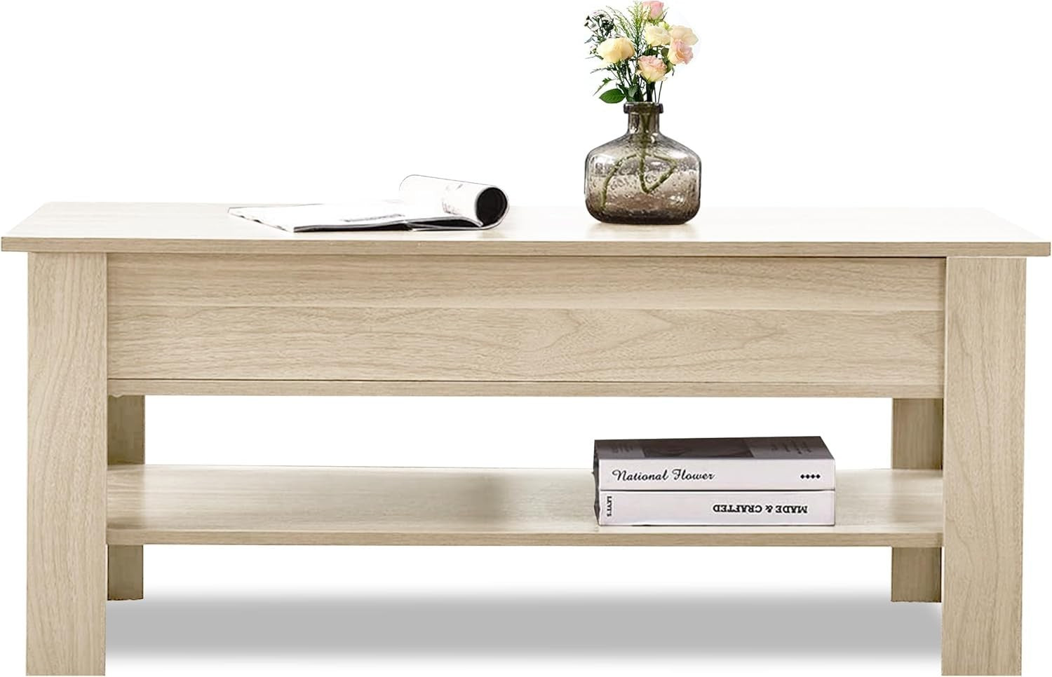 Lift Top Coffee Table with Storage Large Hidden Compartment Oak 120x60cm