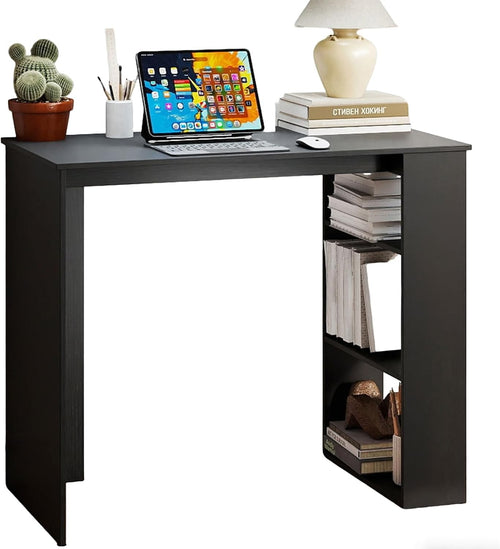 Compact Computer Desk with Bookshelf Small Space Home Office Laptop Table Black
