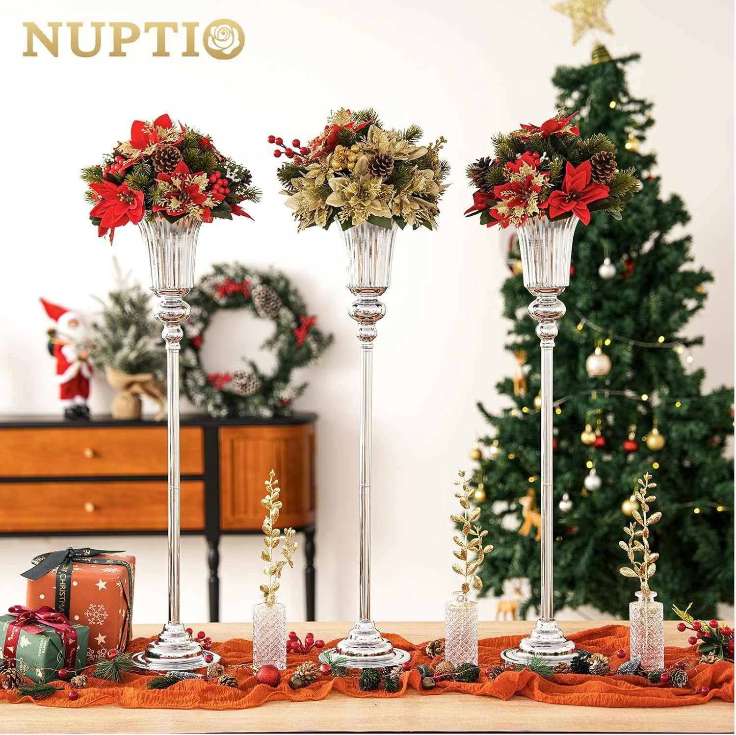 Gold Wedding Table Centrepiece Trumpet Vase Stands 77.5cm Set of 2