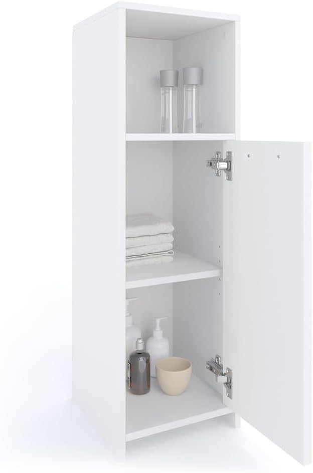 White Bathroom Storage Cabinet with Adjustable Shelf – 30x95 cm