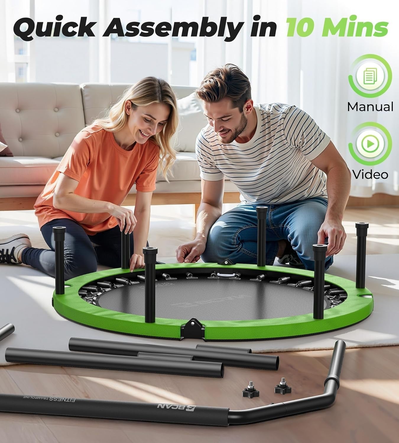 40in Foldable Exercise Rebounder with Adjustable Handle Heavy Duty