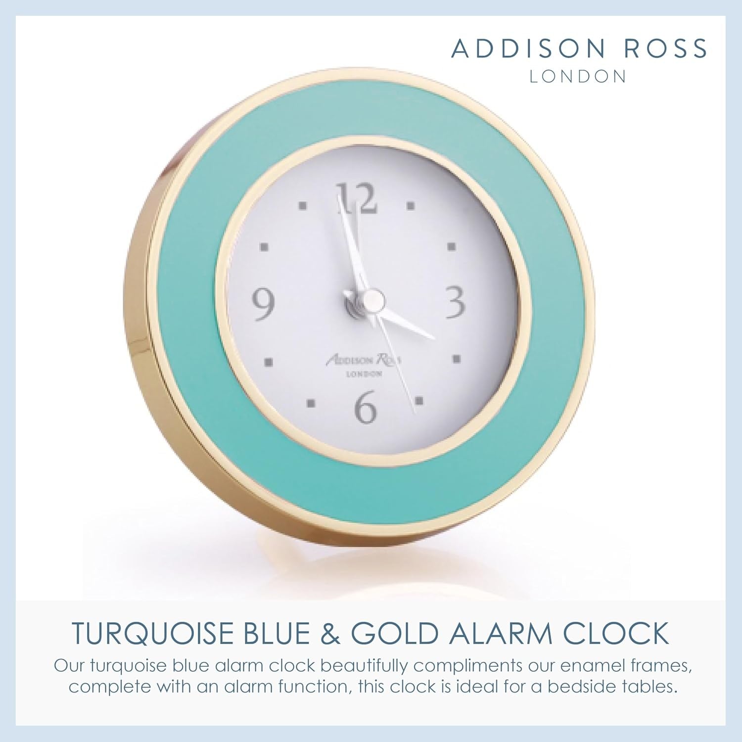 Silent Sweep Alarm Clock Pastel Blue Gold Bedside Home Office Decor