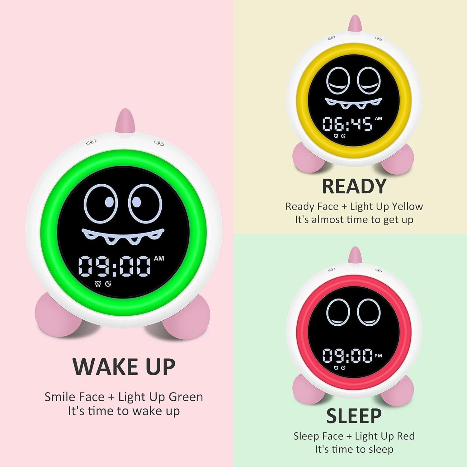Toddler Sleep Training Clock with Night Light & Sound Machine Pink