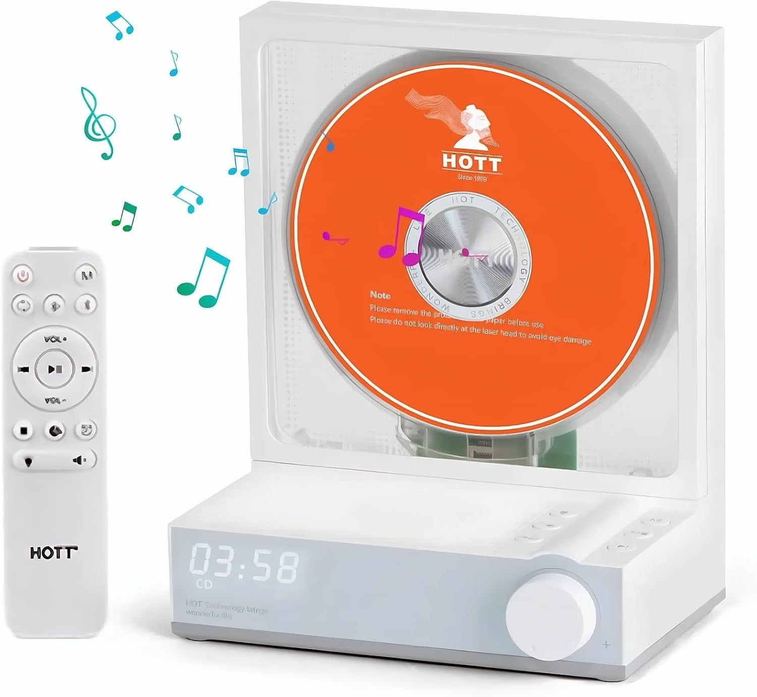 Portable CD Player Bluetooth 5.3 Speakers RGB Lights USB TF Remote