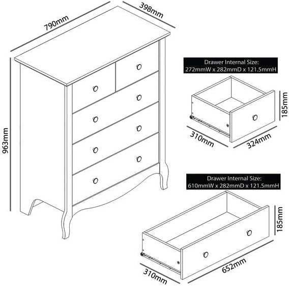 Grey 5 Drawer Chest Storage Cabinet for Bedroom Hallway Entryway