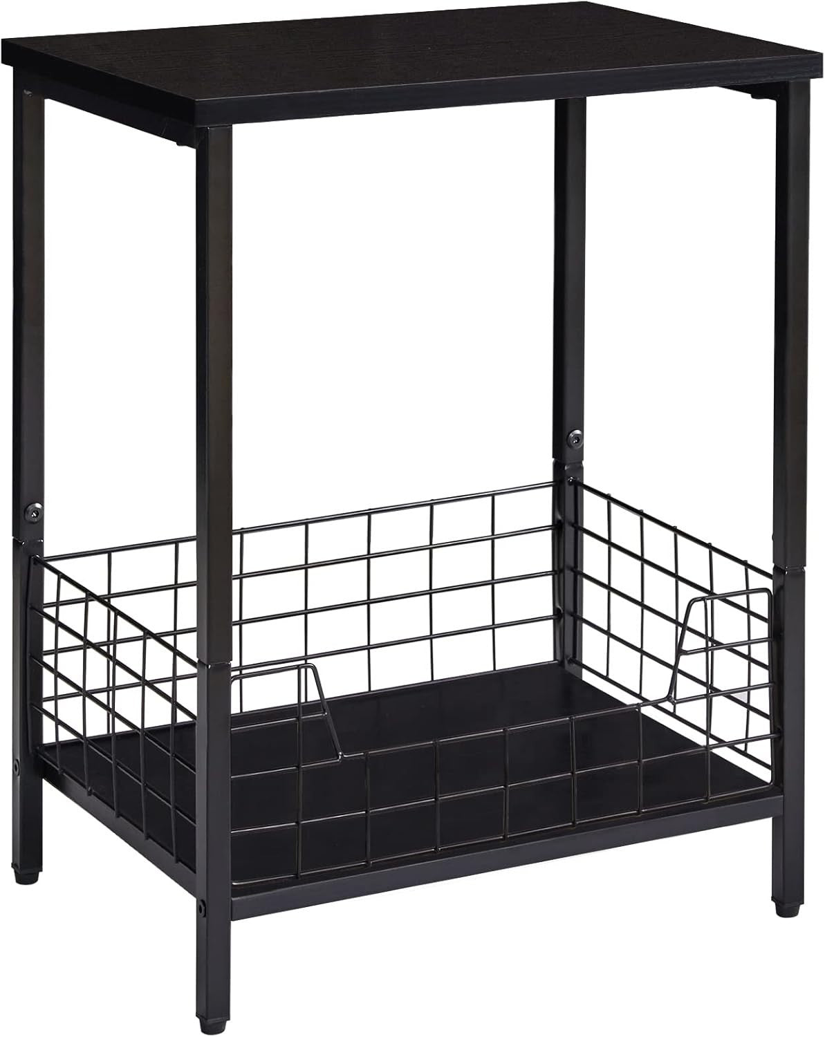 Black Marble Top Side Table with Storage Rack – Small Nightstand & Coffee Table