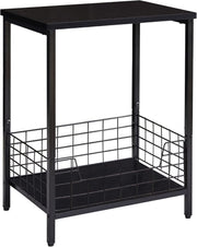 Black Marble Top Side Table with Storage Rack – Small Nightstand & Coffee Table