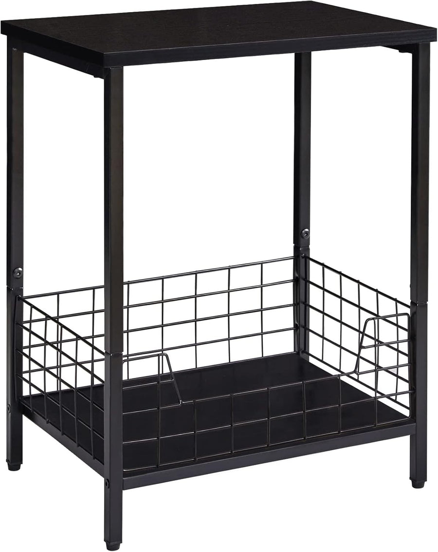 Black Marble Top Side Table with Storage Rack – Small Nightstand & Coffee Table
