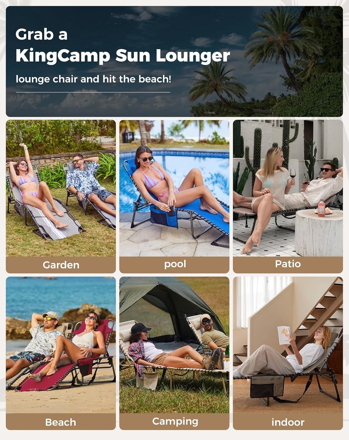 Adjustable Reclining Sun Lounger Folding Outdoor Bed 5 Position 150kg Max