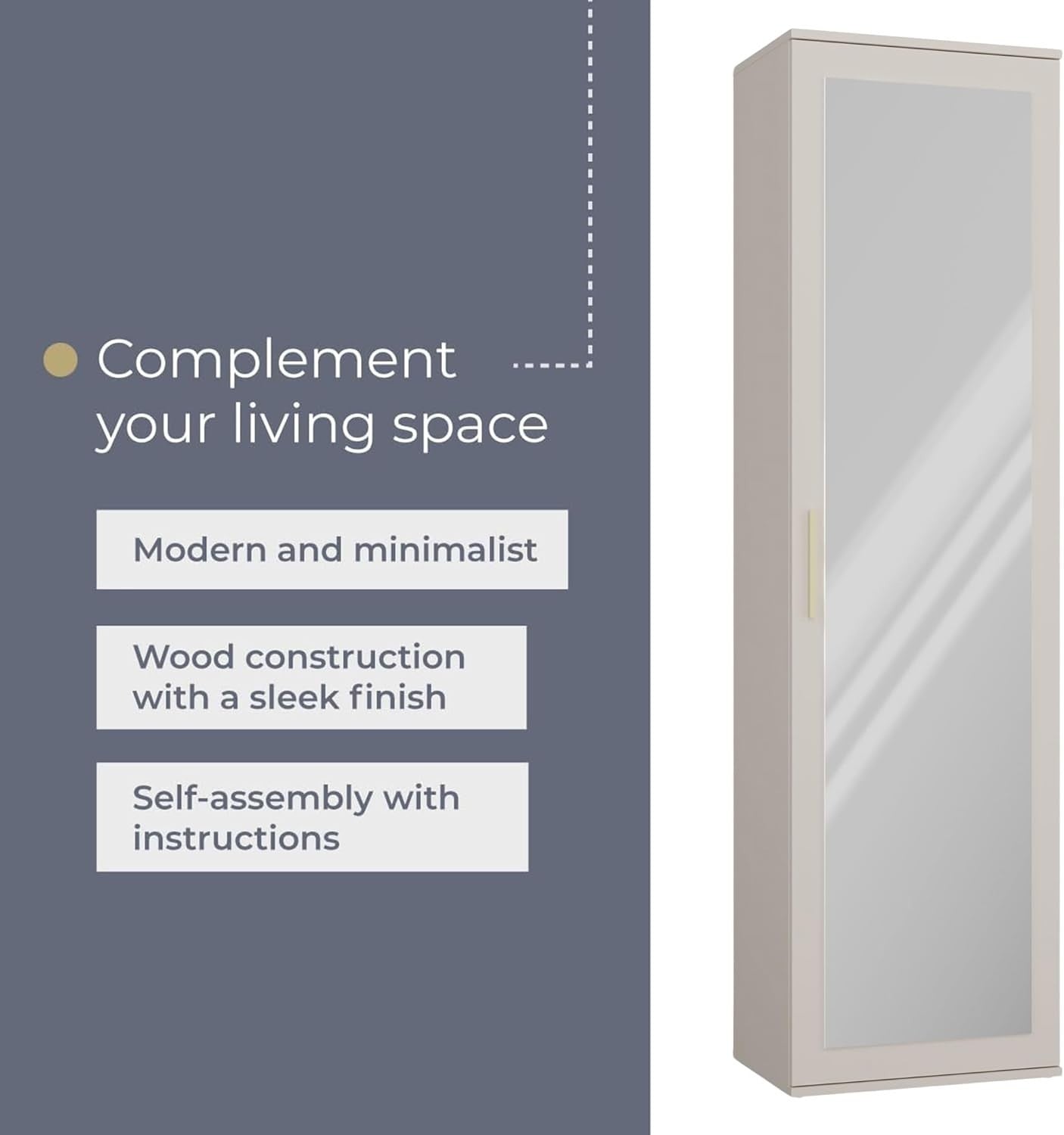 Modern Cashmere Single Wardrobe with Drawers, Hooks & Shoe Storage 180cm