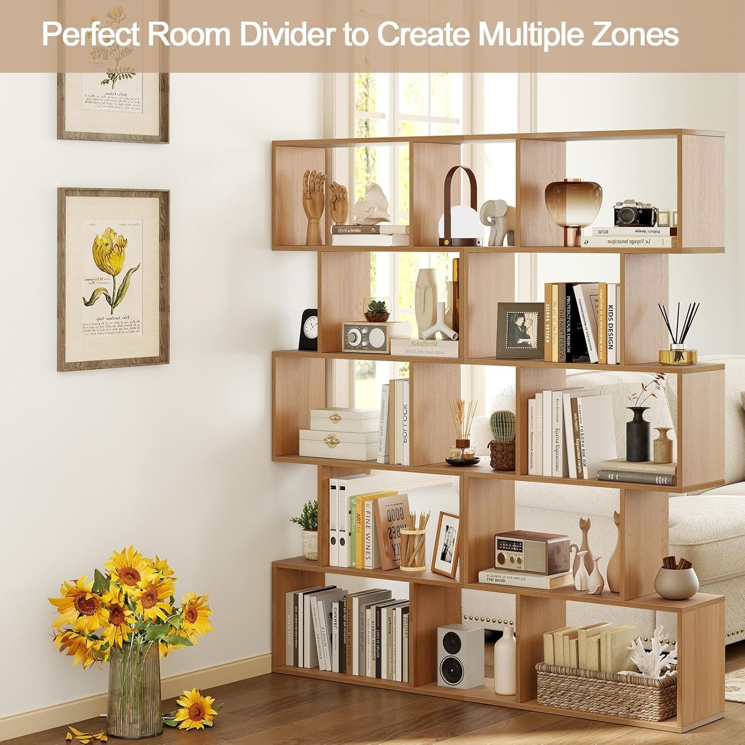Natural Wood S-Shaped 5/6 Tier Bookcase Modern Display Shelf Storage Unit 70cm