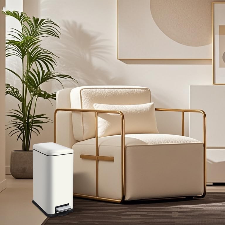 17L Kitchen Pedal Bin Soft Close Stainless Steel White