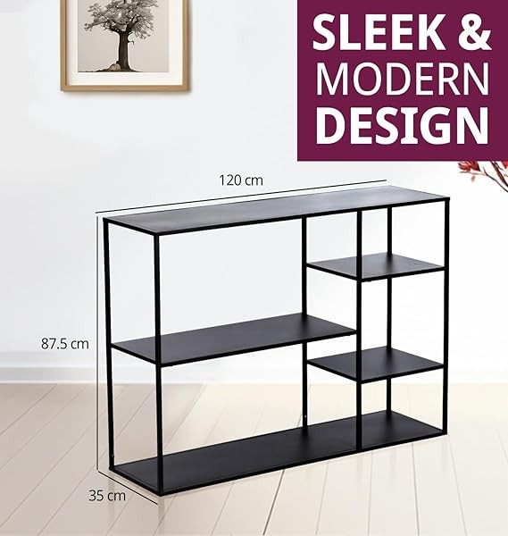 Modern Black Metal Console Shelf Unit – 120cm Wide Display Storage for Living