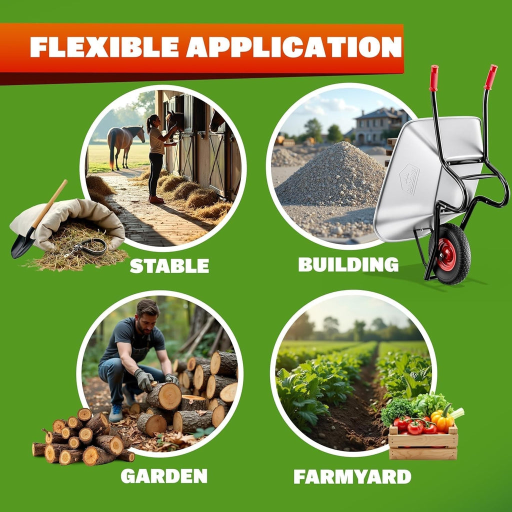 100L Wheelbarrow Silver – Galvanised Steel w/ Pneumatic Tyre Heavy Duty 250kg