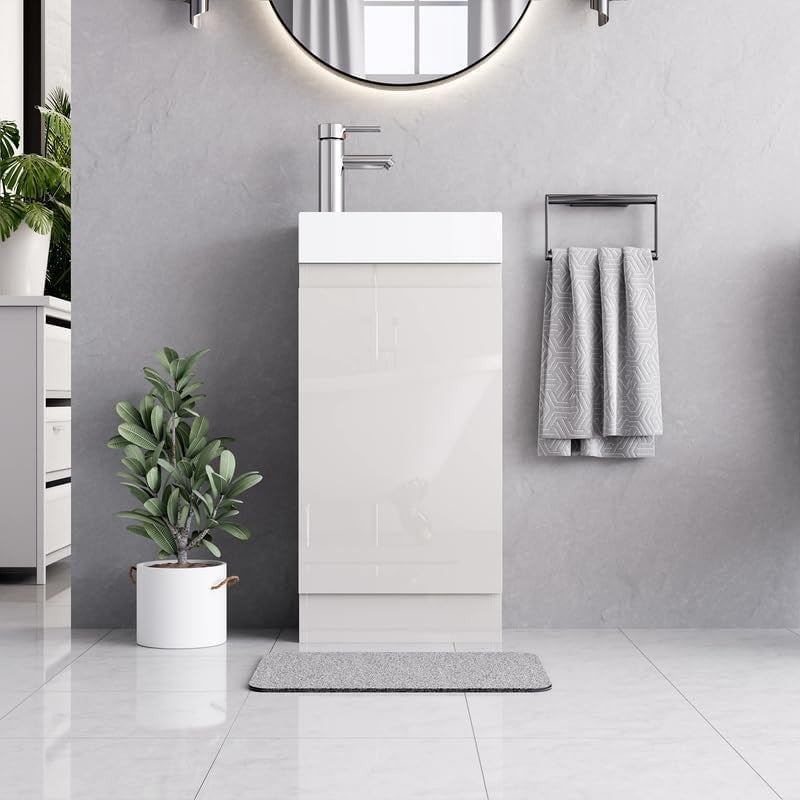 White Cloakroom Vanity Unit with Basin Trap & Waste 40cm Under Sink Storage
