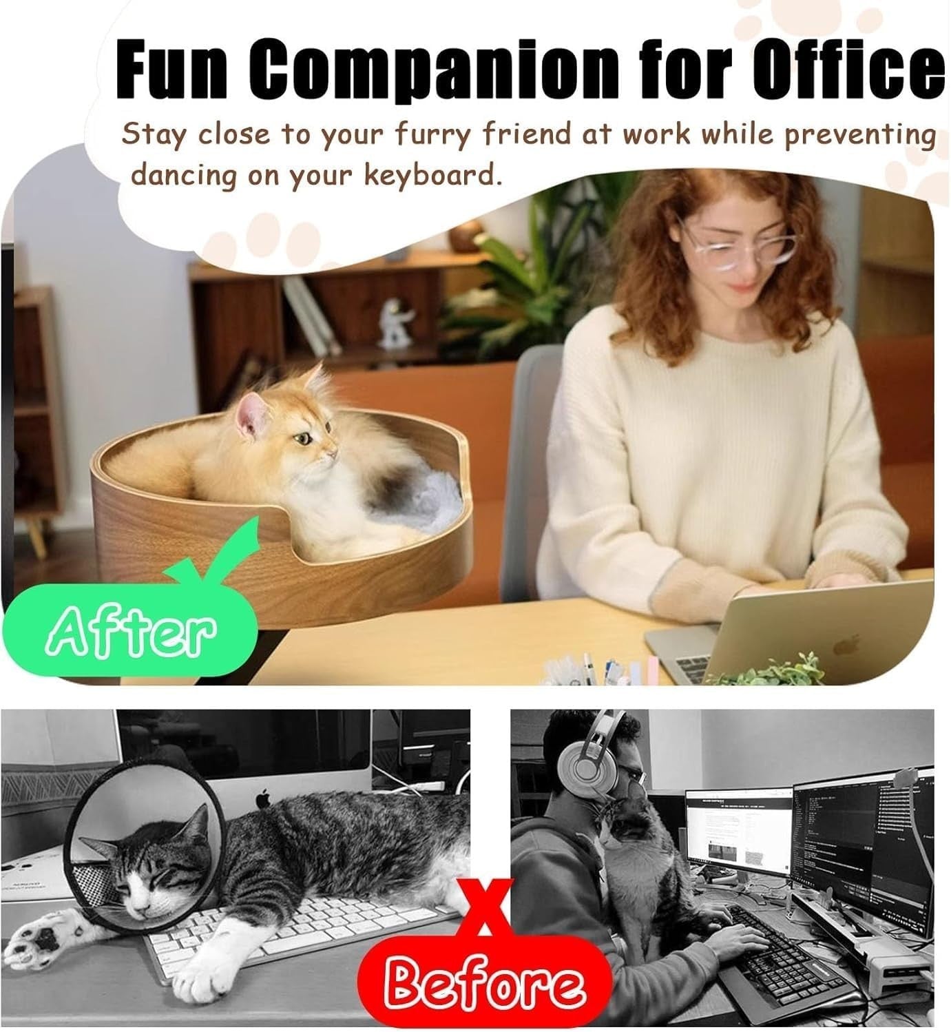 360° Rotating Wooden Cat Desk Bed Adjustable Elevated Cat Perch