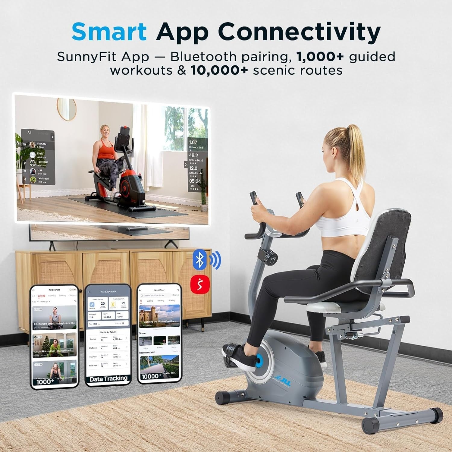 Recumbent Exercise Bike Magnetic Bluetooth LCD Quiet Adjustable Seat Home Gym