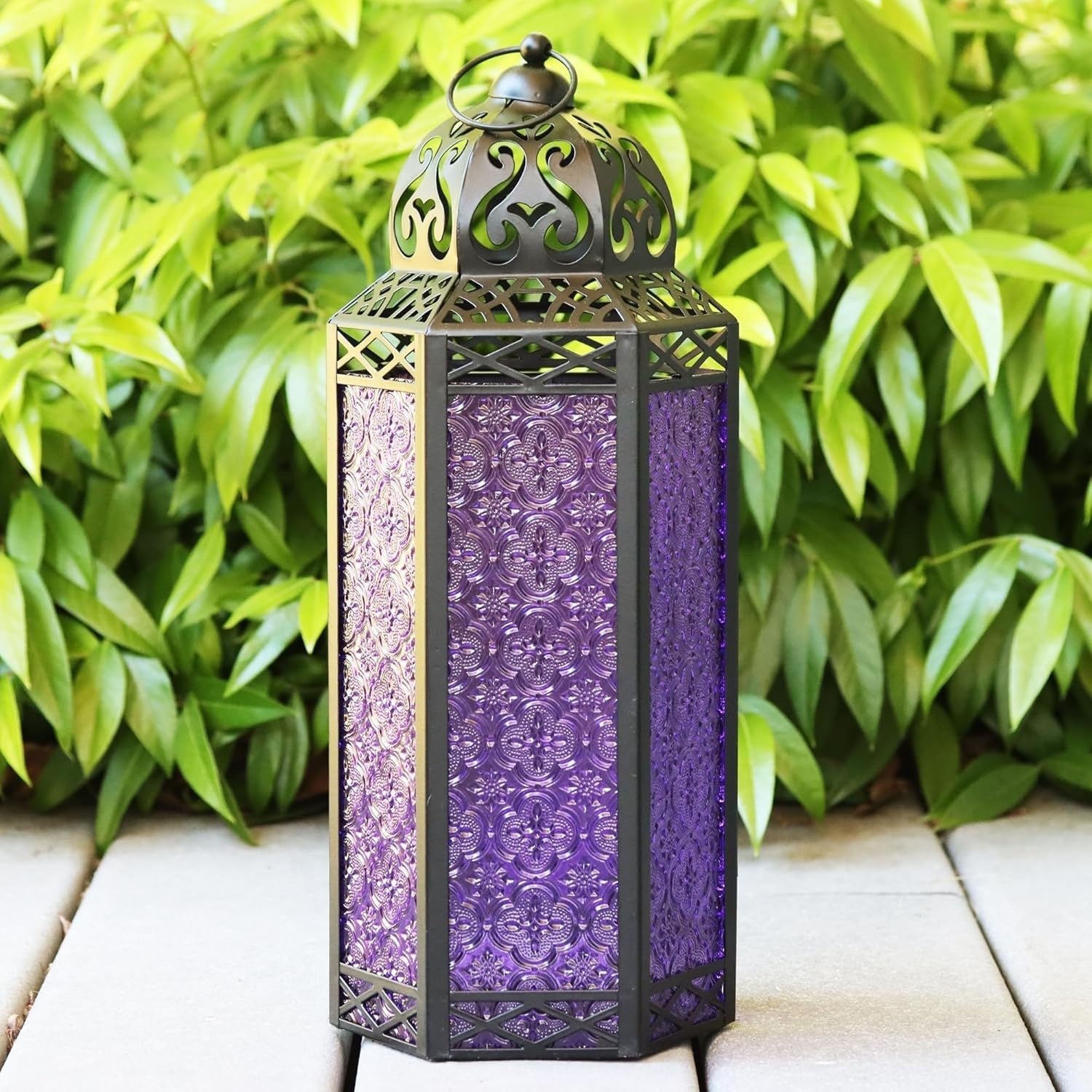 Set of 3 Purple Moroccan Candle Lanterns Home Decor