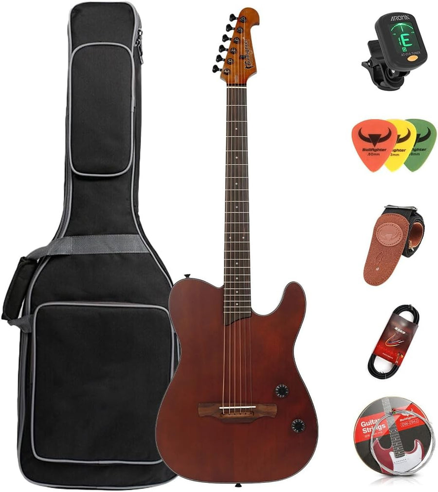 Acoustic Electric Travel Guitar 6 String Cutaway Kit Bag Tuner