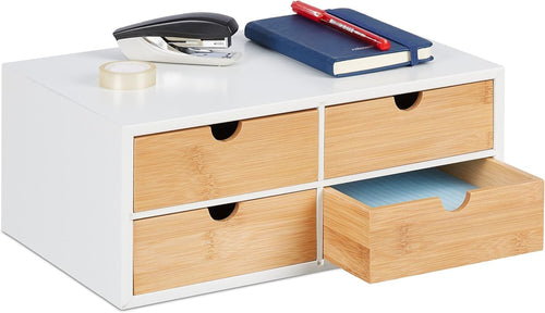 Bamboo Desk Organiser with 4 Drawers – Office Supplies Storage