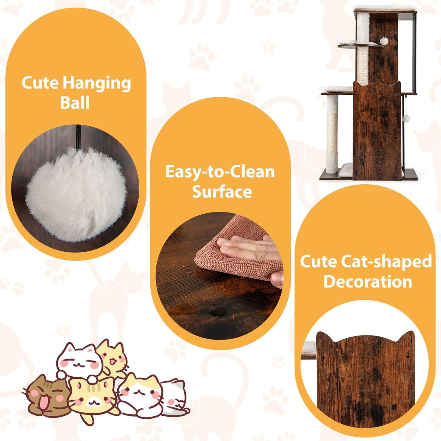 Modern Cat Tree 112cm Multi Level Scratching Tower Rustic Brown
