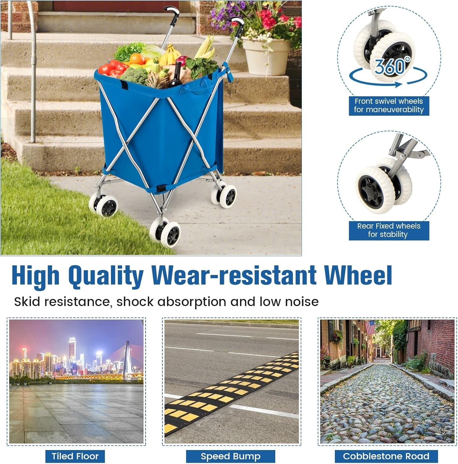 Extra Large 90L 8-Wheel Folding Shopping Trolley Cart Blue