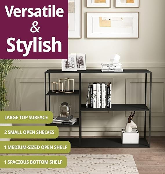Modern Black Metal Console Shelf Unit – 120cm Wide Display Storage for Living