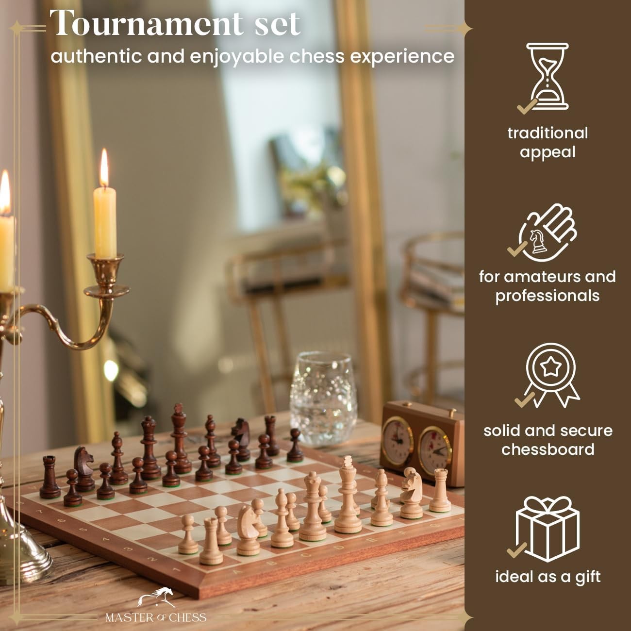 40cm Tournament Wooden Chess Set | Weighted Staunton Pieces | Luxury Inlaid Boar