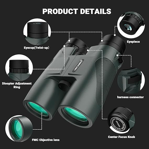 10x42 Waterproof HD Binoculars with Wide View & FMC Lens for Travel & Bird Watch