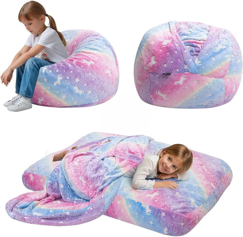 Kids Bean Bag Chair Bed 2-in-1 Rainbow Floor Sofa Soft Washable Foam