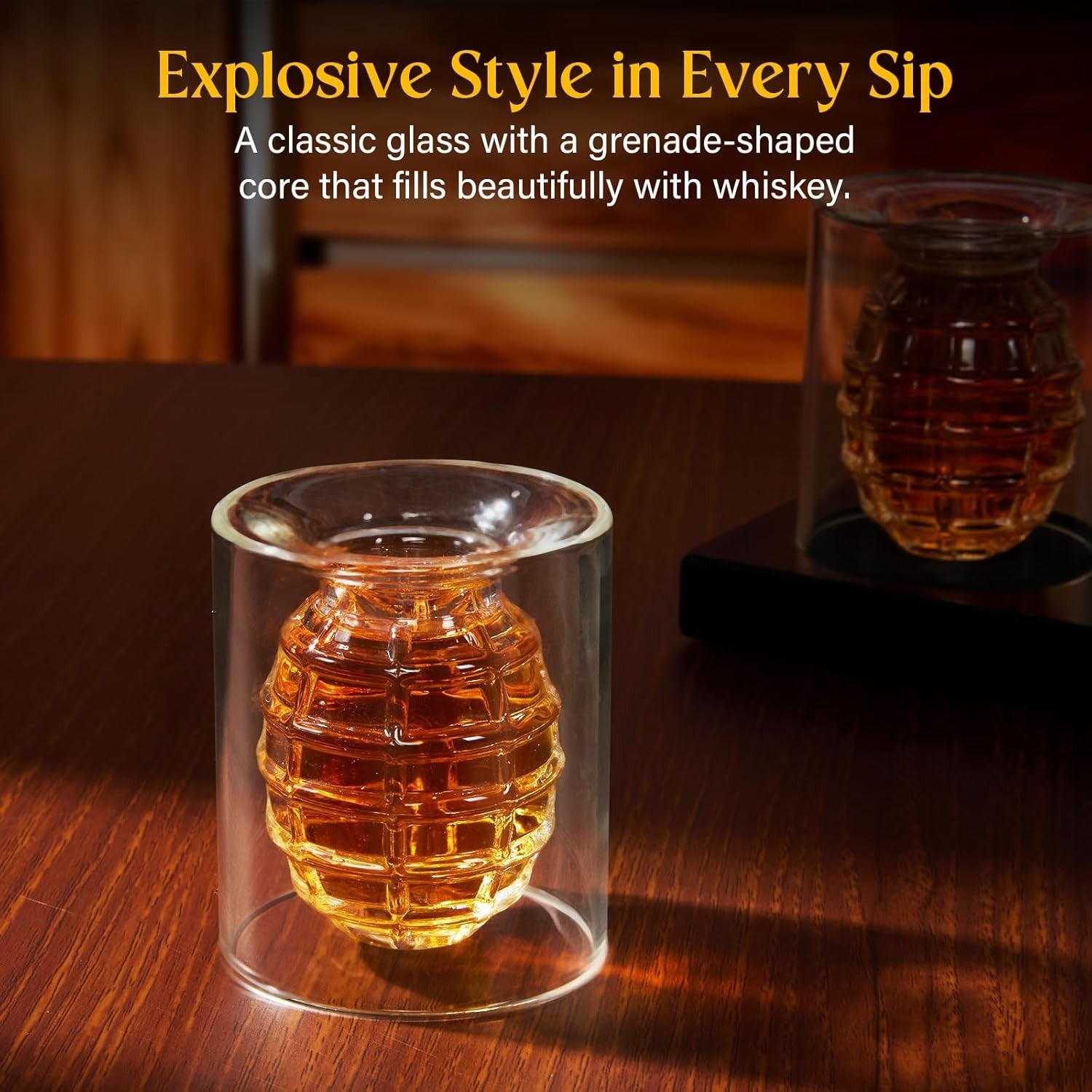 Gun Whiskey Decanter Set with 2 Grenade Glasses | 400ML Liquor Gift Set Men