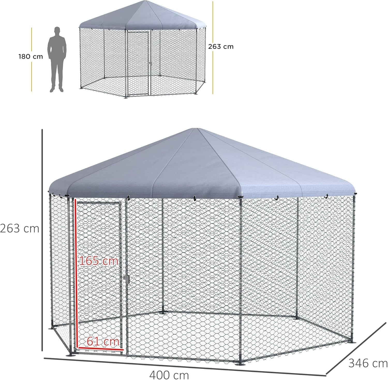 Large Walk In Chicken Run 4x3.5x2.6m Galvanised Steel Pen