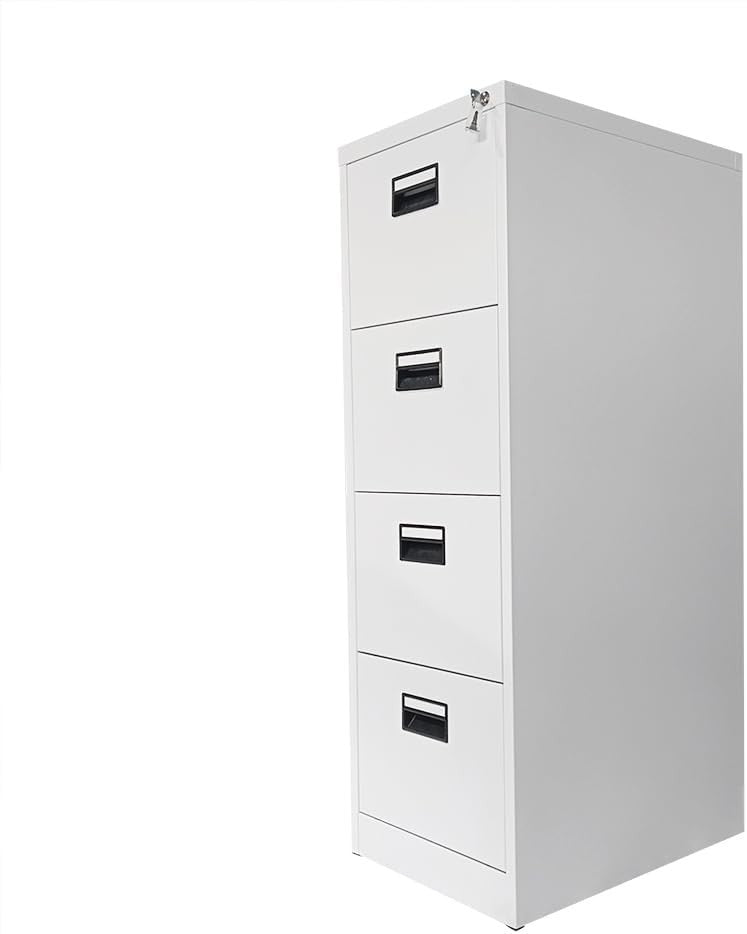 White Metal Filing Cabinet 4 Drawer Lockable 132cm Office Storage